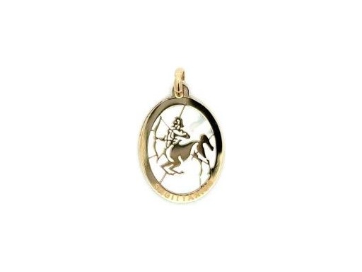 18K Yellow Gold Sagittarius Zodiac Pendant with Mother-of-Pearl Background